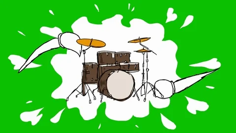 Drum kit - Hand-Drawn Animation - spot white Stock Footage 98555479
