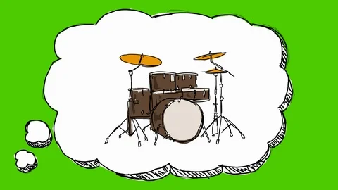 Drum kit - Hand-Drawn Animation - thinking bubble white Stock Footage 98555514