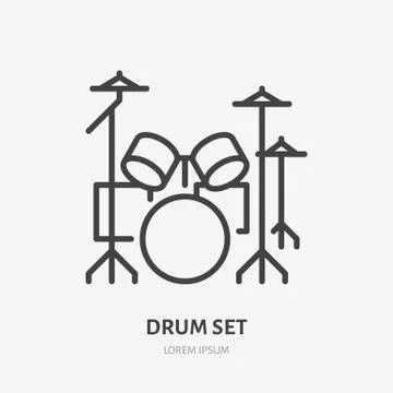 Drum kit line icon, vector pictogram of percussion. Musical instrument Stock Illustration