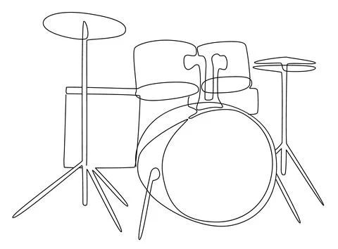 Drum kit line vector, One continuous single line of drum set kit musical Stock Illustration