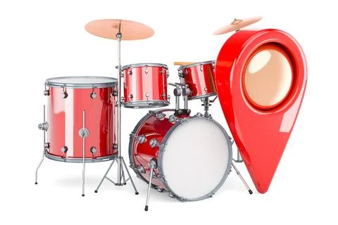 Drum kit with map pointer, 3D rendering Illustrazione stock