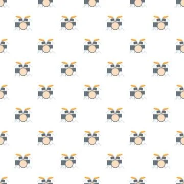 Drum kit music pattern seamless background creating rhythm Stock Illustration