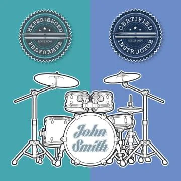 Drum Kit n Instructor - Performer Stamps Stock Illustration