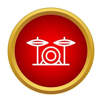 Drum kit percussion instrument icon inside red circle Stock Illustration