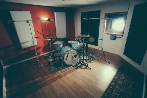 Drum Kit in Recording Studio Stock Photos