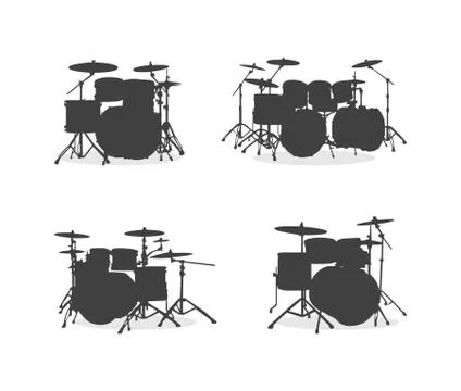 Drum Kit Silhouette Set Stock Illustration