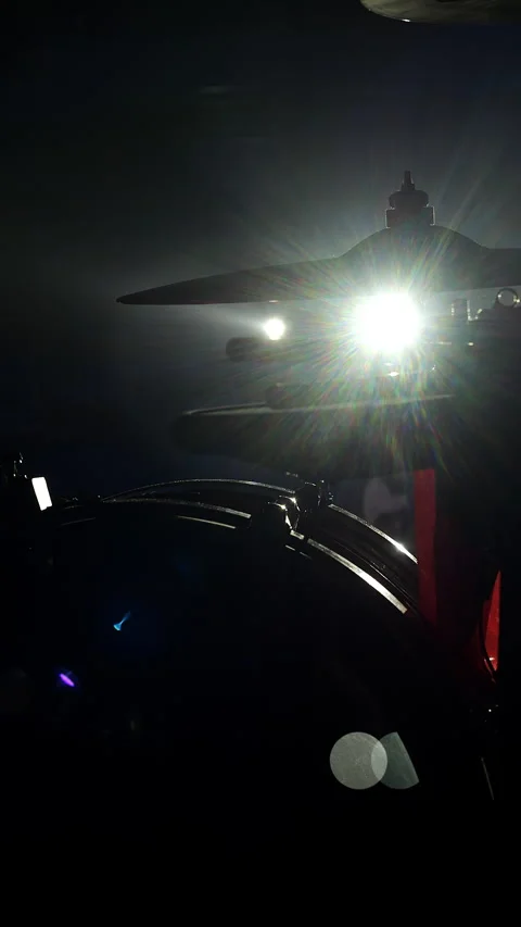 Drum Kit Silhouette Under Bright Stage Lights at Live Event. Stock Footage 345546930