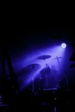 Drum kit surrounded by smoke Stock Photos