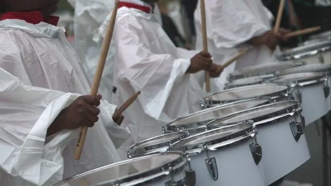 Drum Line Tenor Drums Drumming in Slow Motion Stock Footage 82364308