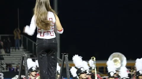Drum Majorette Leads the Marching Band Stock Footage 43478472
