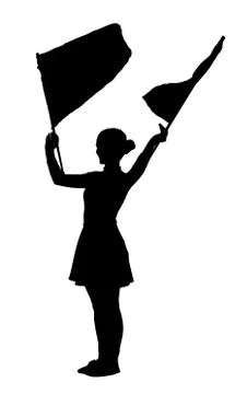 Drum majorettes waving flags line girl Stock Illustration