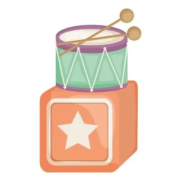 Drum musical instrument and cube toys square frame and birthday elements vector Stock Illustration