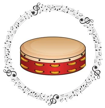 A drum with musical notes on white background 스톡 일러스트