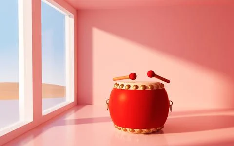 A drum in the pink room, 3d rendering. Stock Illustration