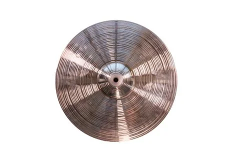 Drum plate, drum set on a white background, musical cymbals top view Stock Photos