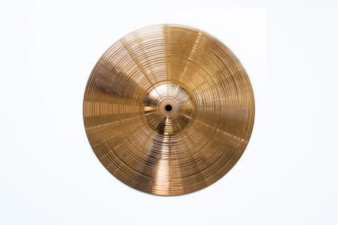 Drum plate, drum set on a white background, musical cymbals top view Stockfoto's
