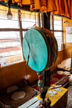 Drum in prayer hall Stock Photos
