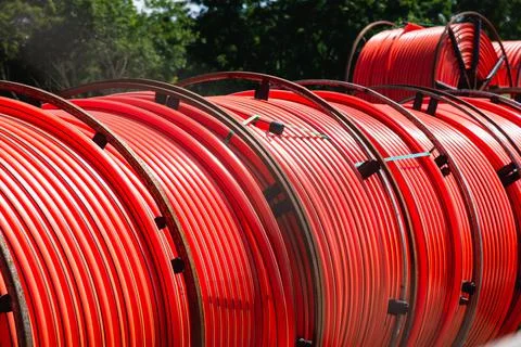 Drum with red cable roll electric energy power Stock Photos