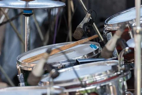 Drum Set And Microphone Closeup Stock Photos