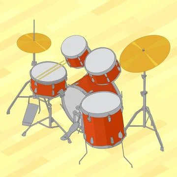 Drum set flat isometric illustration Drum set flat isometric picture. Vect... Stock Photos