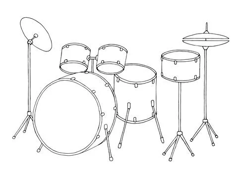 Drum set graphic black white isolated sketch illustration vector Stock Illustration