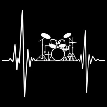Drum Set with Heartbeat Sound Wave Illustration Stock Illustration