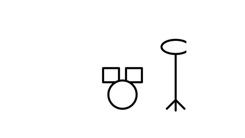 Drum set icon featuring a ball positioned on top of the snare drum. Stock Footage 333233443