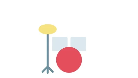 Drum set icon featuring a red ball positioned on top of the snare drum. Stock Footage 333233222