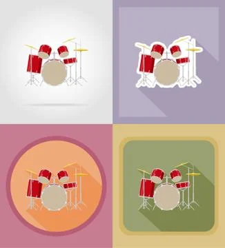 Drum set kit flat icons vector illustration Illustrazione stock
