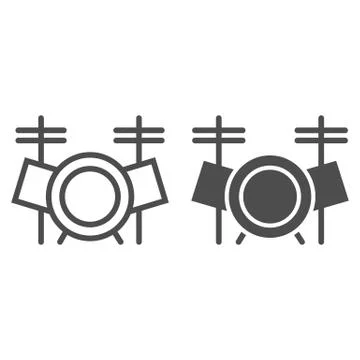 Drum set line and glyph icon, music and instrument, drum kit sign, vector Stock Illustration