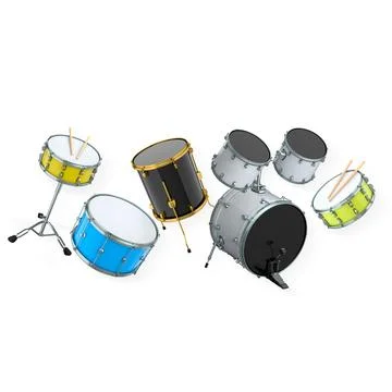 Drum set with multiple drums and sticks, isolated on white background. Conc.. Stock Illustration