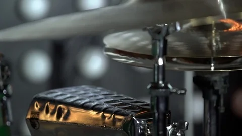 Drum set in the spotlight on stage Stock Footage 104492249