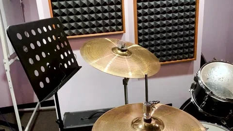 Drum set in the wall acoustics recording studio Stock-Footage 313994132