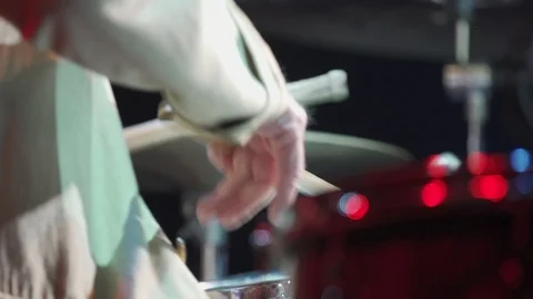Drum solo on snare, close-up on hands-sticks, from behind 스톡 동영상 101160274