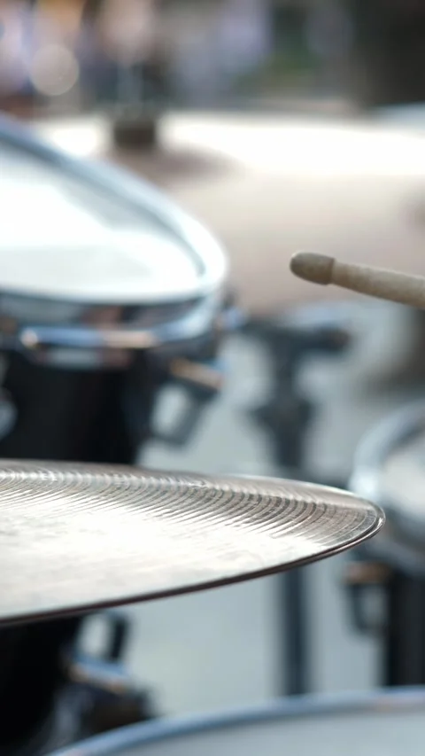 Drum stick playing hihat. Close up of drum plate Stock Footage 338338010