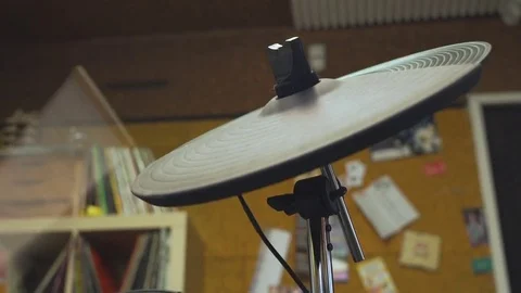 Drum Sticks Beating on Electric Crash Cymbal Video stock 83343523