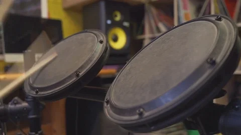 Drum Sticks Beating on Electric Tom-Toms Video stock 83318669
