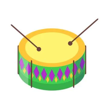 Drum with Sticks Cartoon Flat Vector Icon Stock Illustration