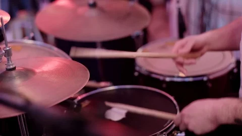 Drum sticks knock on different drums cymbals Stock Footage 97157065