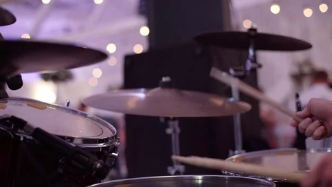 Drum sticks knock on different drums cymbals. HD Stock Footage 97160335
