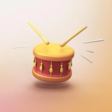 Drum with sticks - stylized 3d CGI icon object Stock Illustration