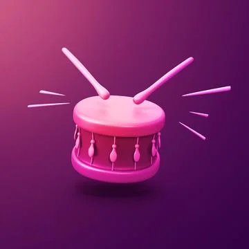 Drum with sticks - stylized 3d CGI icon object, Not gen Ai Stock Illustration
