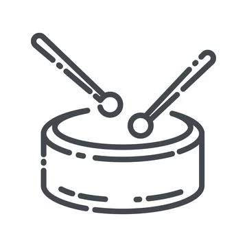 Drum with sticks vector line icon. Musical percussion instrument icon Stock Illustration