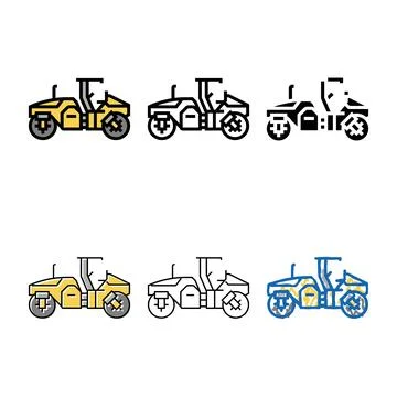 Drum styleset roller construction car vehicle color icon vector 库存插图