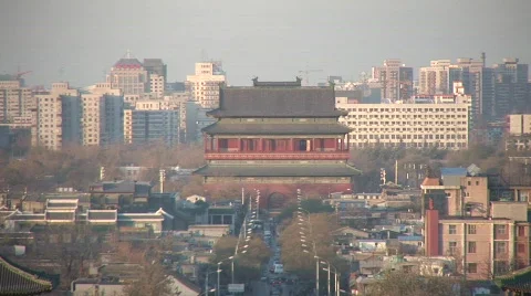 Drum Tower, Beijing skyline Stock-Footage 147916