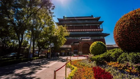 Drum Tower, Beijing time lapse 스톡 동영상 119017684