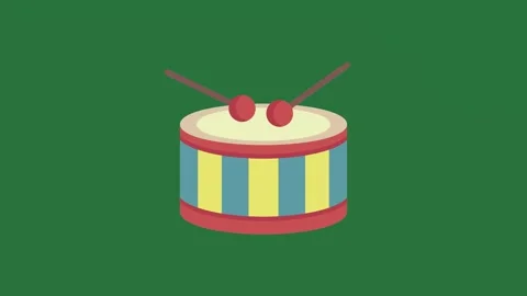 A drum with two drums on top of it and green background red blue stripe Stock Footage 336858188