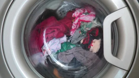 Drum Of Washing Machine Spins Stock Footage 128709640