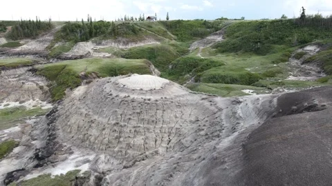 Drumheller Alberta Canada - 06 19, 2022: Aerial View of Horseshoe Canyon Stock Footage 313478380