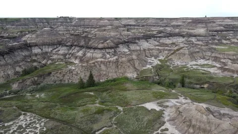 Drumheller Alberta Canada - 06 19, 2022: Aerial View of Horseshoe Canyon Stock Footage 313478389